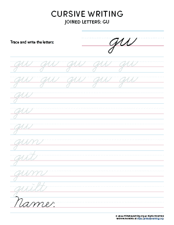 cursive letter joins gu